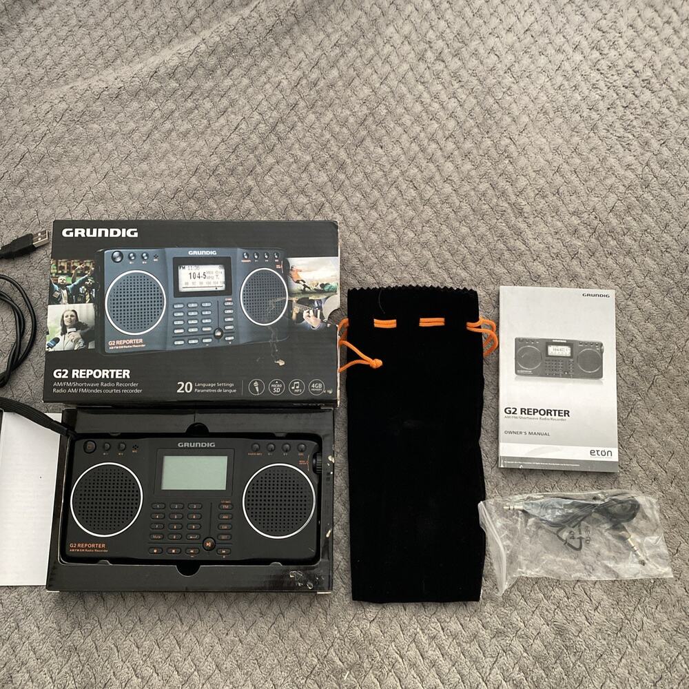 Grundig G2 Reporter Shortwave Radio Recorder AM FM SW w Box Pouch Manual Cables